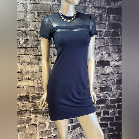 Navy Blue Mesh Soft T Shirt Mini Dress - Picture 8 of 10